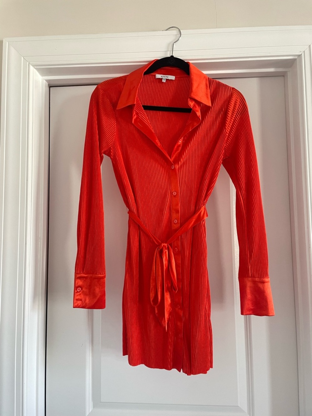 Orange Shirt Dress with Tie Waist